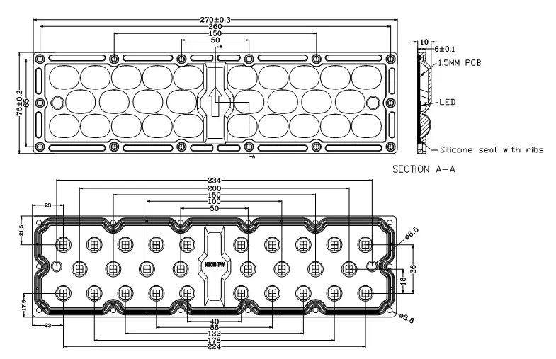 Street light lens DK-270X75-140X100-TPIV-S-28H1